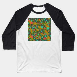 flowers and leaves pattern in green bg Baseball T-Shirt